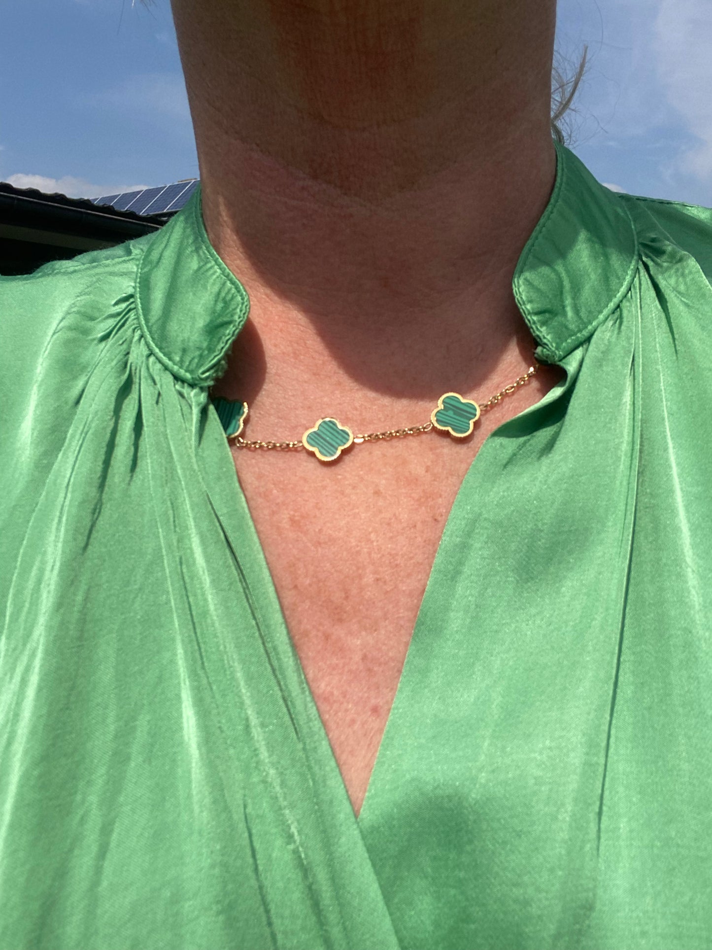 Ketting stainless klavertjes groen