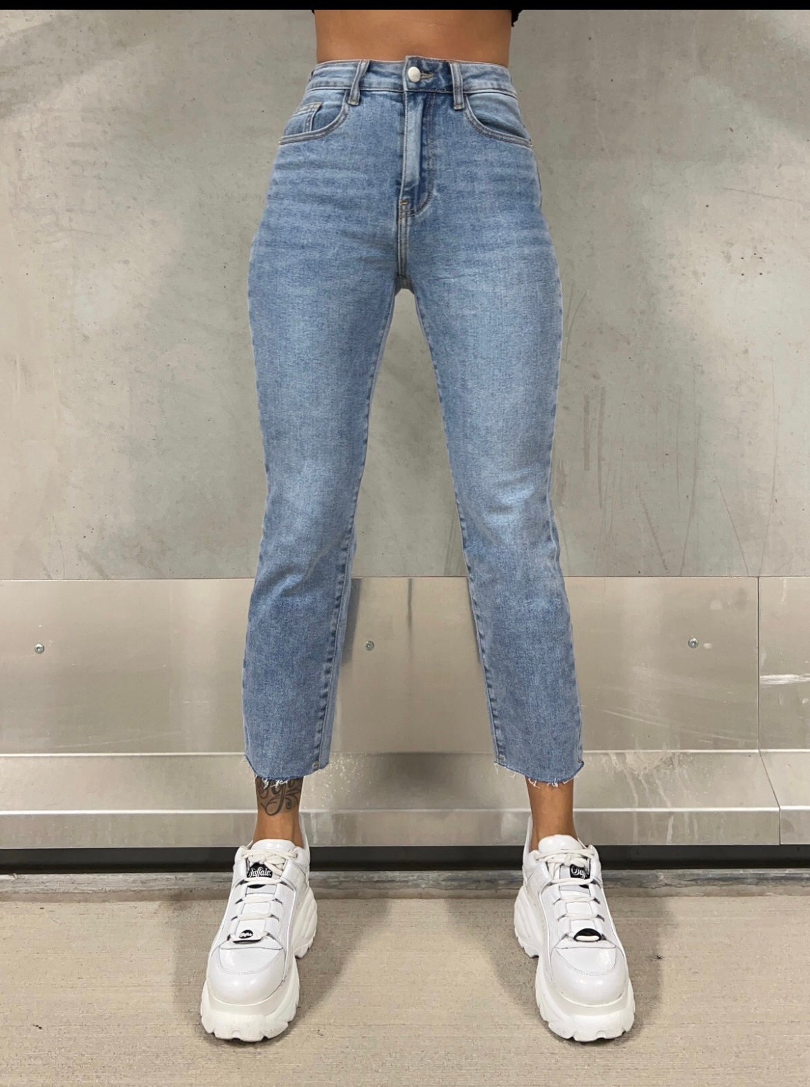 Mom jeans blauw stretch